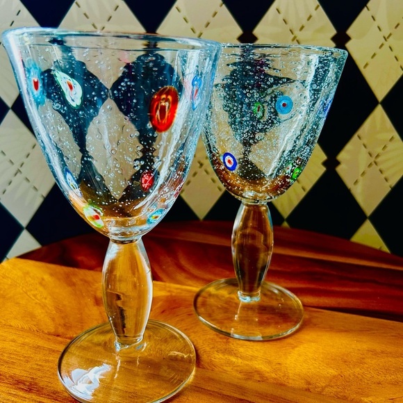 Millefiori Bubble Murano Style Margarita Cocktail Glasses - Set of Two - Picture 8 of 13